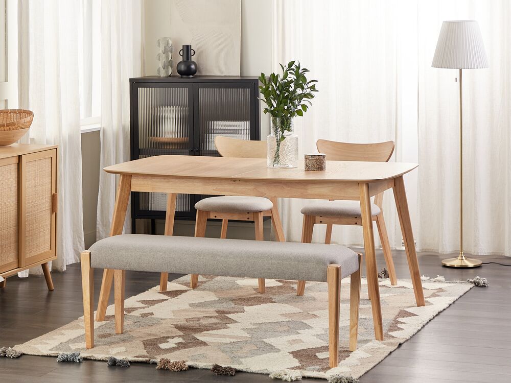 Panchina per corridoio legno chiaro  seduta imbottita  cuscino in poliestere grigio chiaro design classico retrò rettangolare