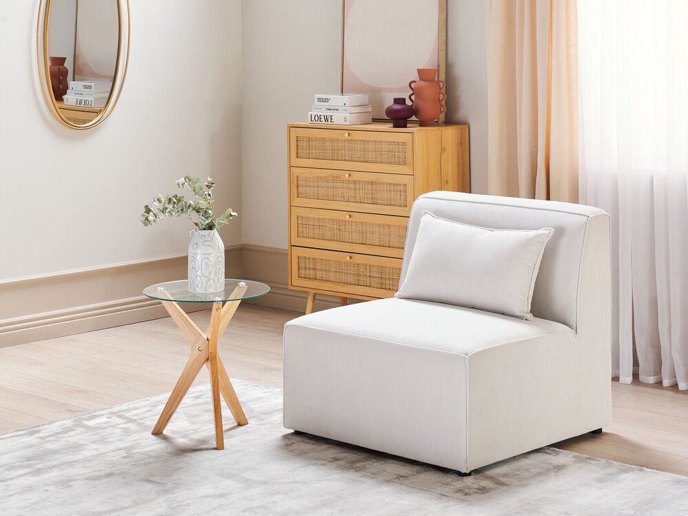 Modulo divano a 1 posto in velluto a coste bianco sporco moderno monoposto