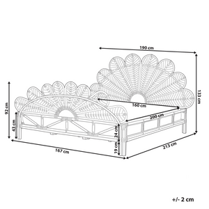 Letto matrimoniale in rattan con rete in legno chiaro e pannello intrecciato 160 x 200 cm camera da letto stile boho