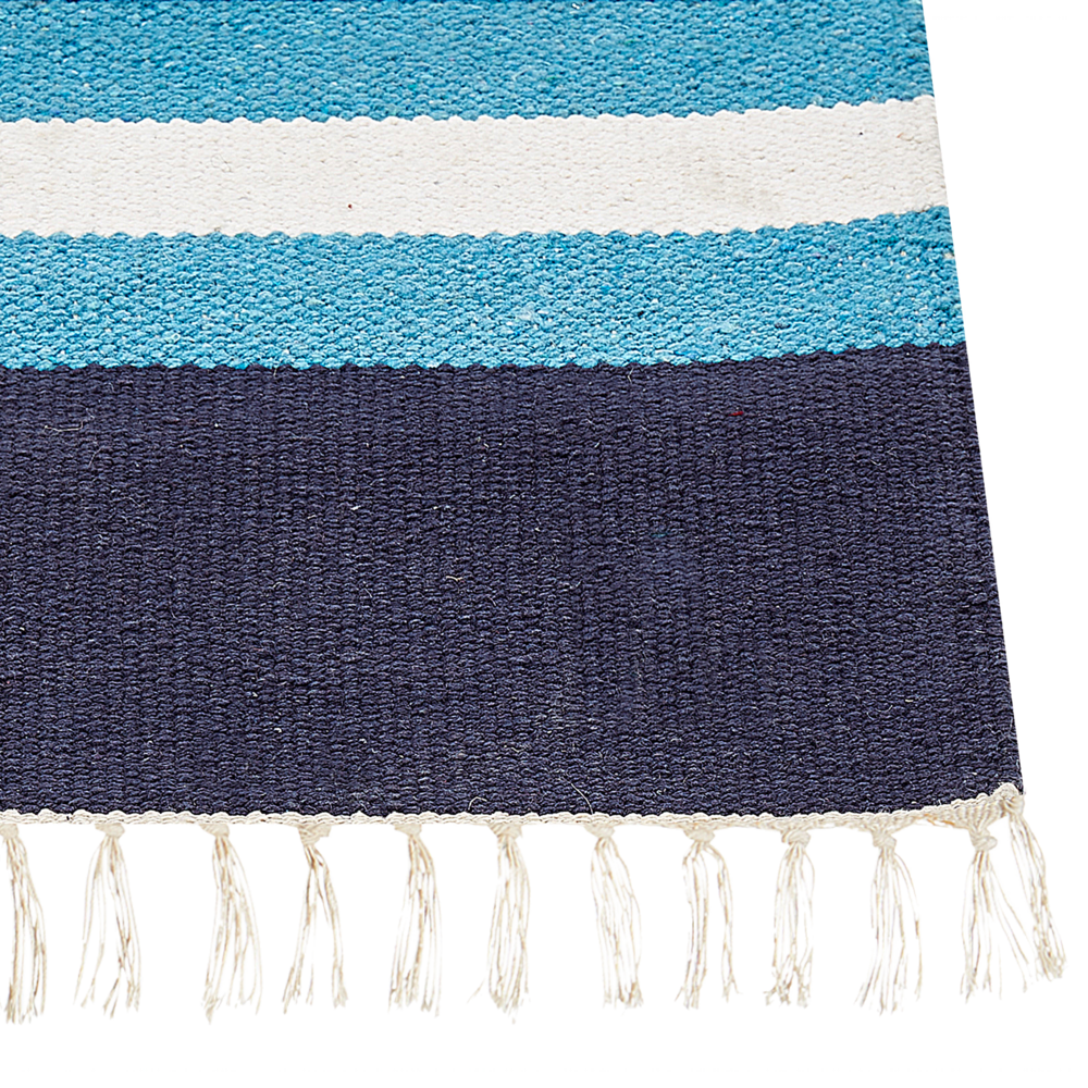 Tappeto Kilim multicolore in cotone 80 x 300 cm tessuto a mano a trama piatta reversibile con motivi geometrici e frange, tradizionale Boho, per il soggiorno e la camera da letto.