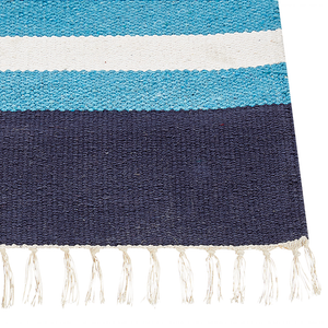 Tappeto Kilim multicolore in cotone 80 x 300 cm tessuto a mano a trama piatta reversibile con motivi geometrici e frange, tradizionale Boho, per il soggiorno e la camera da letto.