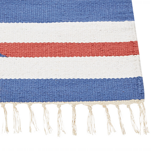 Tappeto Kilim multicolore in cotone 140 x 200 cm tessuto a mano a trama piatta reversibile con motivi geometrici e frange, tradizionale Boho, per il soggiorno e la camera da letto.