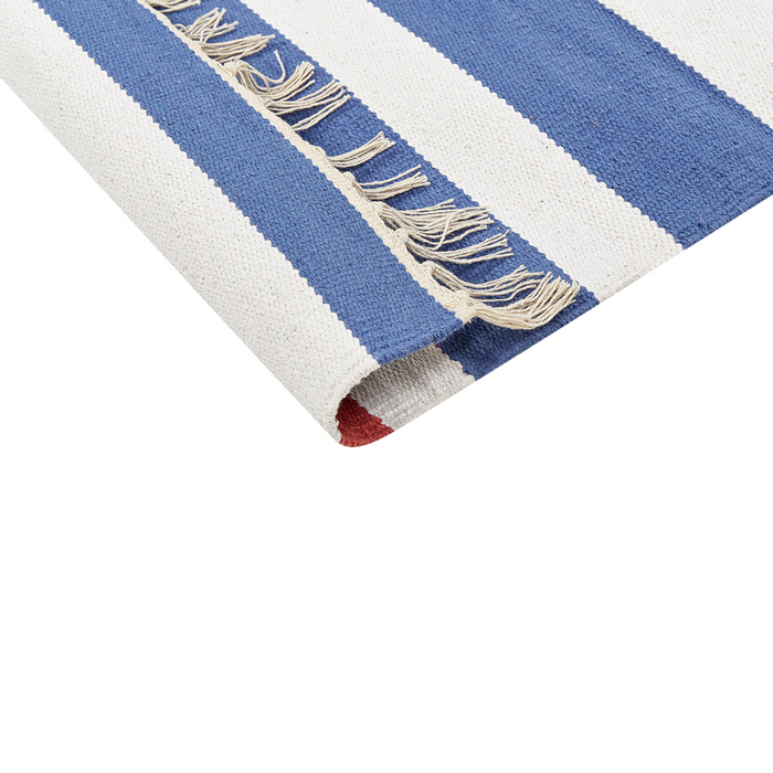 Tappeto Kilim multicolore in cotone 140 x 200 cm tessuto a mano a trama piatta reversibile con motivi geometrici e frange, tradizionale Boho, per il soggiorno e la camera da letto.