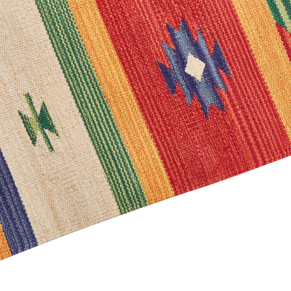 Tappeto kilim in cotone rosso beige con nappe 140 x 200 cm soggiorno camera da letto