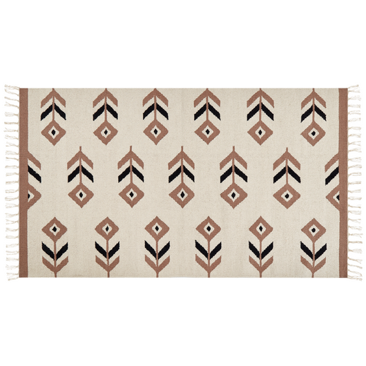 Tappeto Kilim Beige e Nero in cotone 80 x 150 cm a pelo basso Rettangolare reversibile Soggiorno moderno Camera da letto