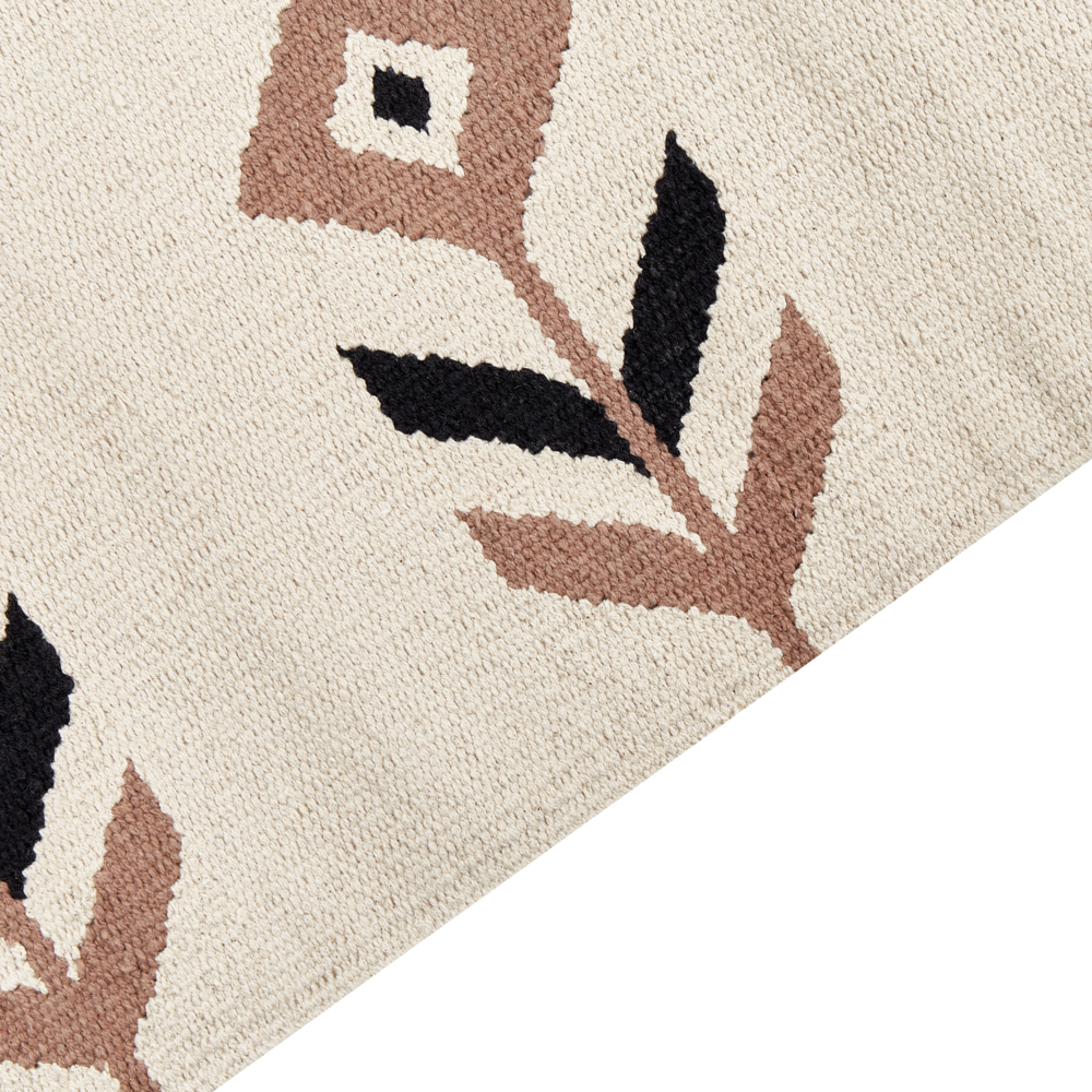 Tappeto Kilim Beige e Nero in cotone 80 x 150 cm a pelo basso Rettangolare reversibile Soggiorno moderno Camera da letto