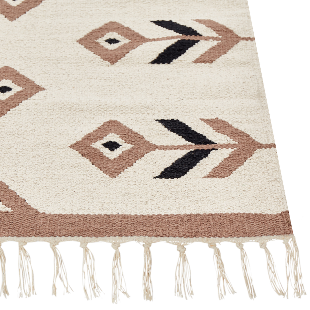 Tappeto Kilim Beige e Nero in cotone 160 x 230 cm a pelo basso Rettangolare reversibile Soggiorno moderno Camera da letto