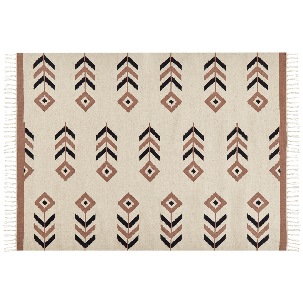 Tappeto Kilim Beige e Nero in cotone 200 x 300 cm a pelo basso Rettangolare reversibile Soggiorno moderno Camera da letto