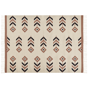 Tappeto Kilim Beige e Nero in cotone 200 x 300 cm a pelo basso Rettangolare reversibile Soggiorno moderno Camera da letto