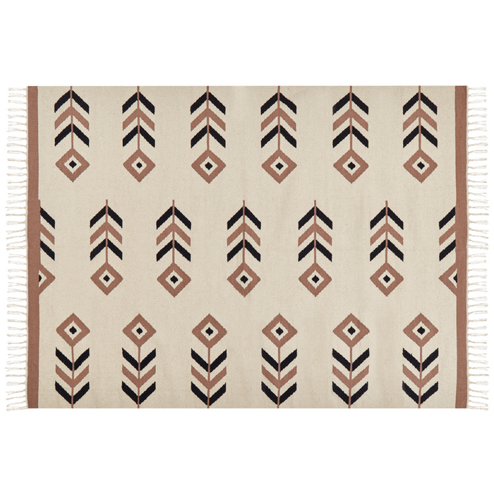 Tappeto Kilim Beige e Nero in cotone 200 x 300 cm a pelo basso Rettangolare reversibile Soggiorno moderno Camera da letto