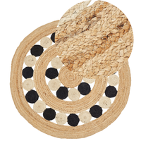 Tappeto beige e nero rotondo 140 cm Boho Rustico a spirale intrecciato fatto a mano Juta naturale Camera da letto Soggiorno