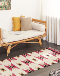 Tappeto Kilim in cotone tessuto a mano reversibile con motivo geometrico e nappe multicolore 80 x 300 cm soggiorno camera da letto