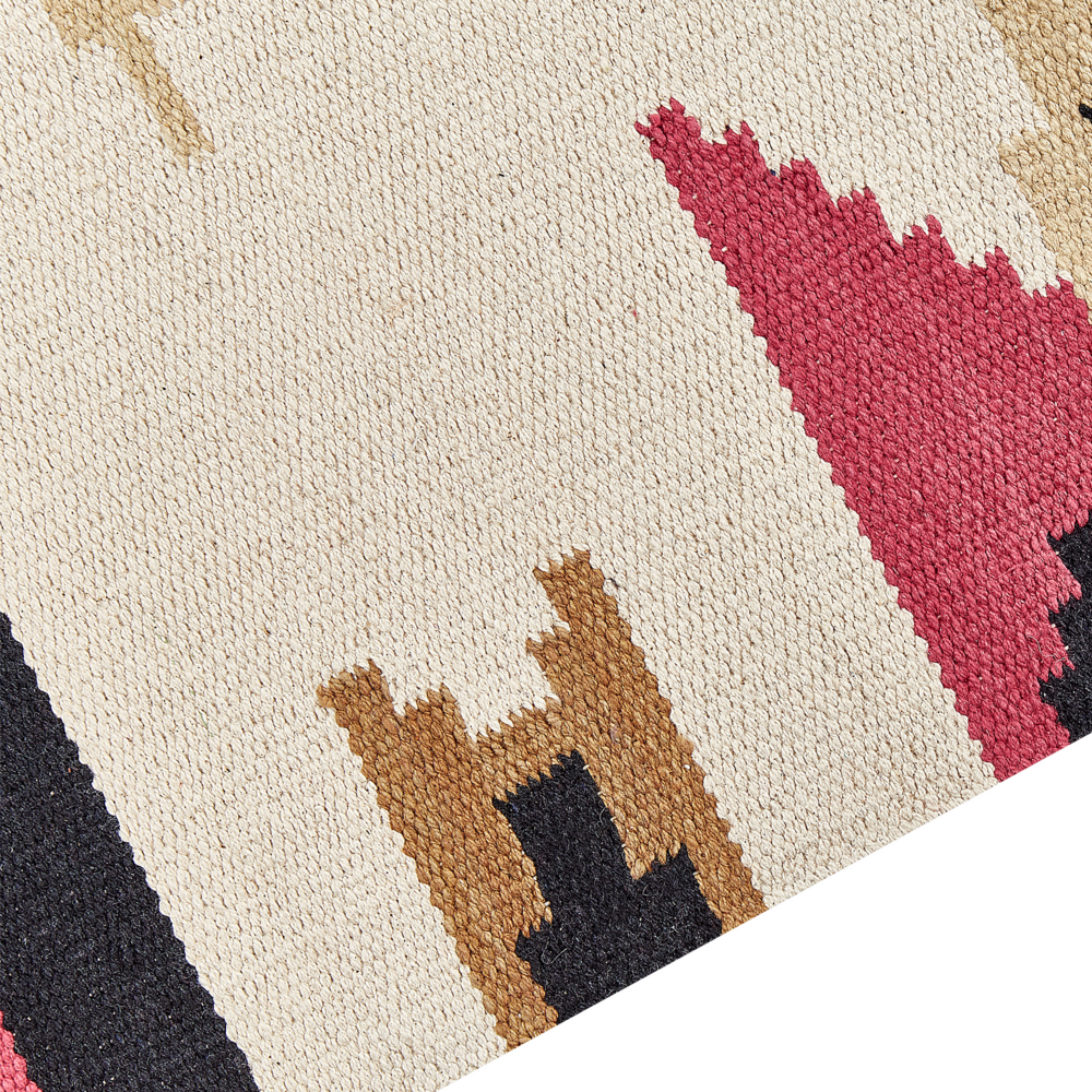 Tappeto Kilim in cotone tessuto a mano reversibile con motivo geometrico e nappe multicolore 160 x 230 cm soggiorno camera da letto