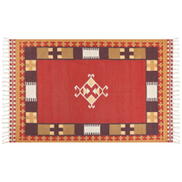 Tappeto Kilim in cotone tessuto a mano reversibile con motivo geometrico e nappe multicolore 140 x 200 cm soggiorno camera da letto