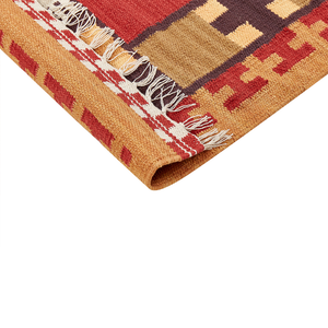 Tappeto Kilim in cotone tessuto a mano reversibile con motivo geometrico e nappe multicolore 200 x 300 cm soggiorno camera da letto