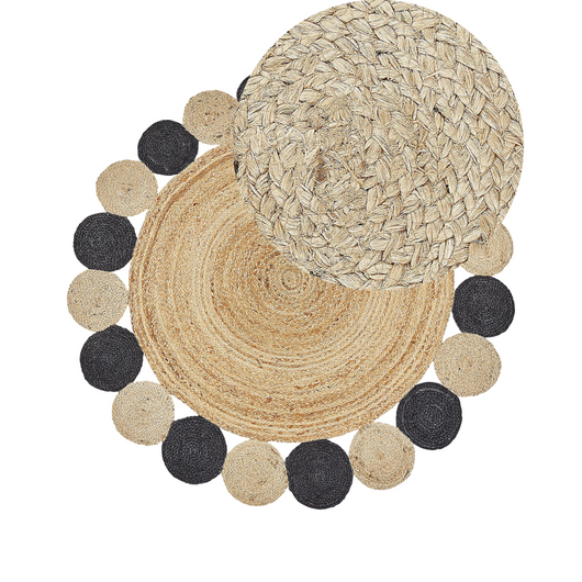 Tappeto in iuta naturale nero intrecciato 140 cm soggiorno camera da letto