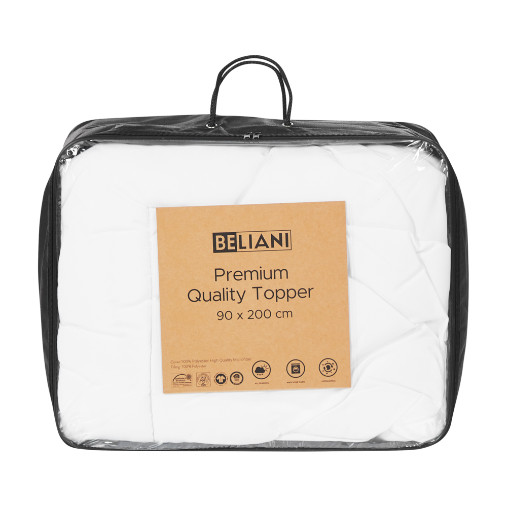 Coprimaterasso Bianco Microfibra Singolo 90 x 200 cm Profondità 2,5 cm