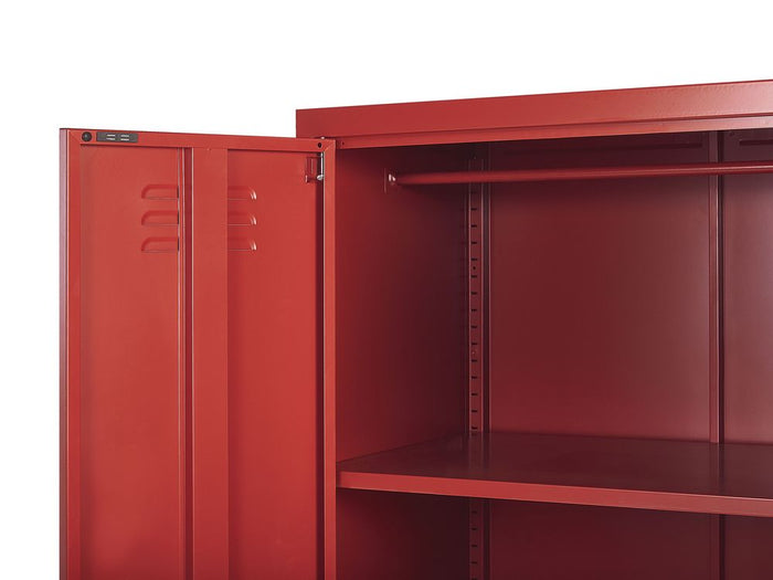 Armadio Portaoggetti Home Office Acciaio Rosso 2 Ante 4 Ripiani Design Industriale