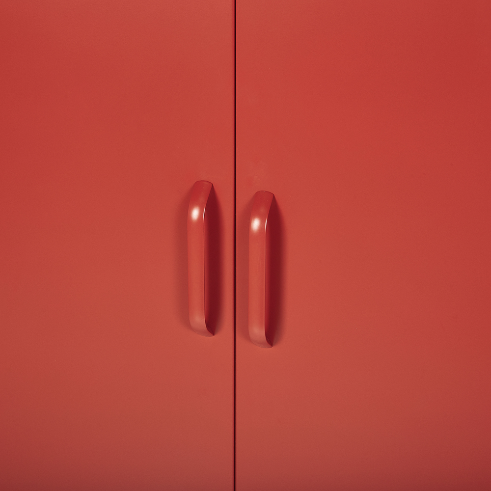 Armadio Portaoggetti Home Office Acciaio Rosso 2 Ante 4 Ripiani Design Industriale