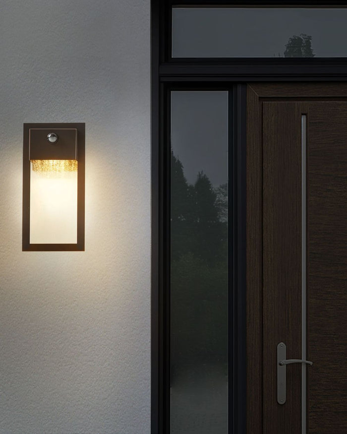 Lampada da parete a LED per esterni Lampada da parete nera Sconce in metallo ferro vetro opaco con sensore di movimento Design moderno Patio Garden