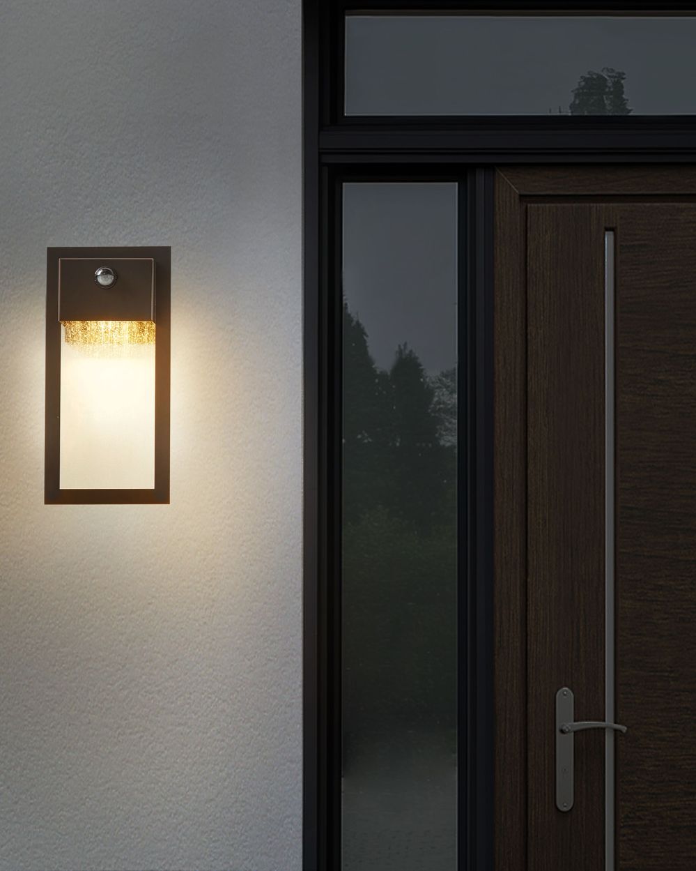 Lampada da parete a LED per esterni Lampada da parete nera Sconce in metallo ferro vetro opaco con sensore di movimento Design moderno Patio Garden