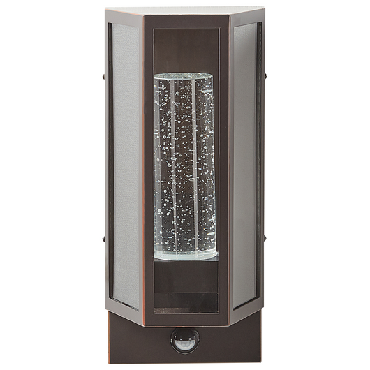 Lampada da parete esterna a LED in metallo marrone e vetro con sensore di movimento stile moderno