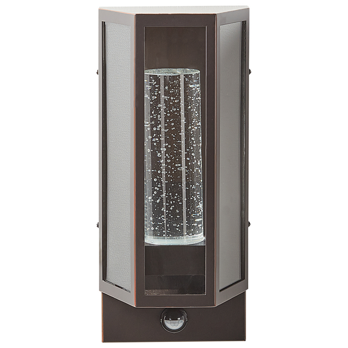 Lampada da parete esterna a LED in metallo marrone e vetro con sensore di movimento stile moderno