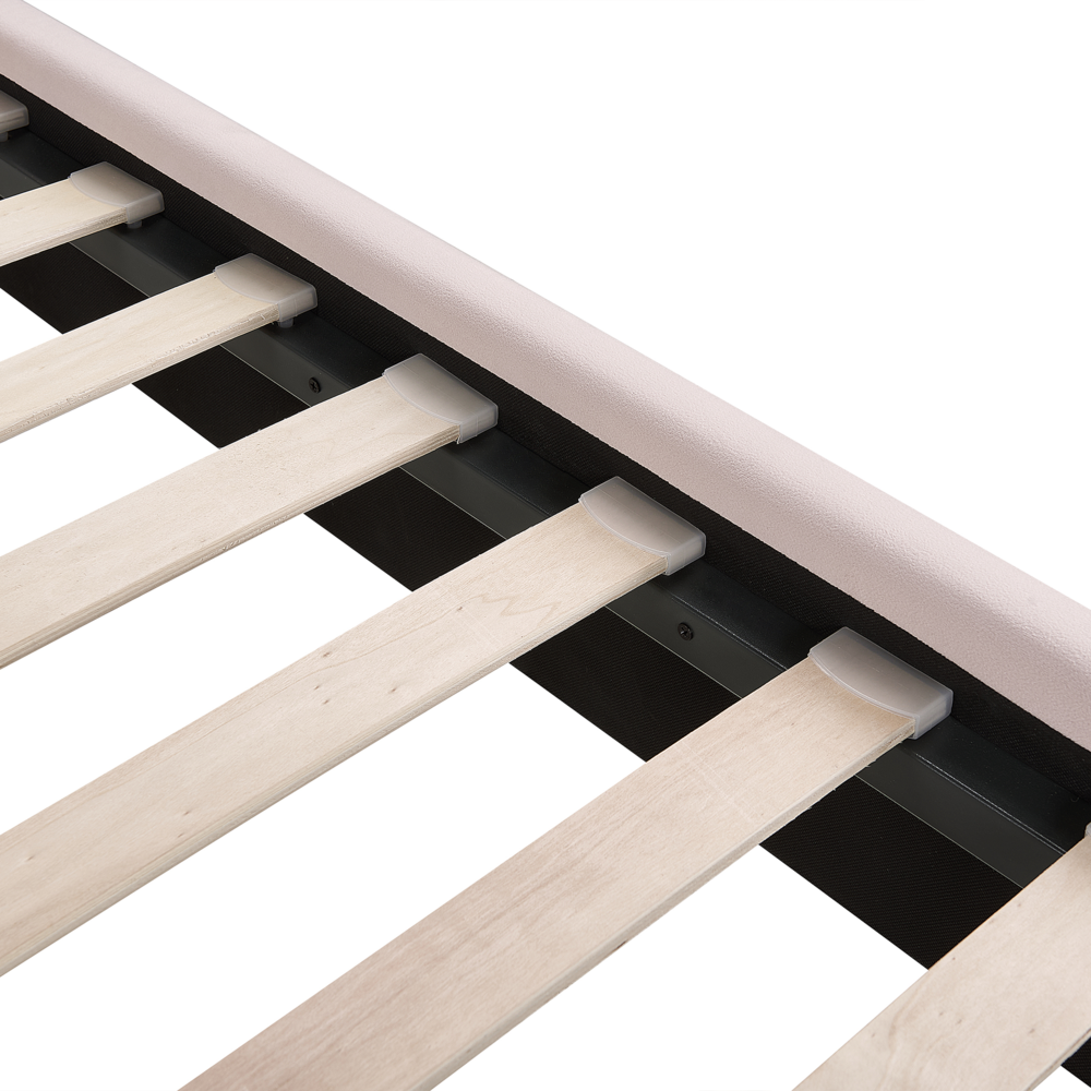 Letto in velluto rosa chiaro rivestito con gambe in metallo dorato UE Dimensioni doppie 140 x 200 cm con testata con porta USB Camera da letto moderna e glam.