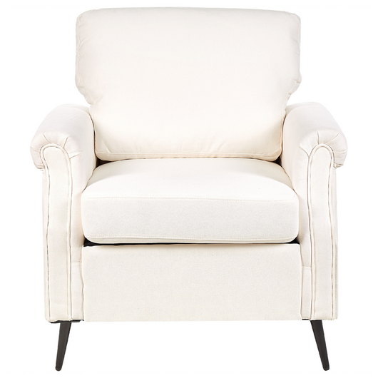 Poltrona Rivestimento in tessuto bianco Gambe in metallo nero Braccioli arrotolati Sfoderabili Stile retrò Soggiorno