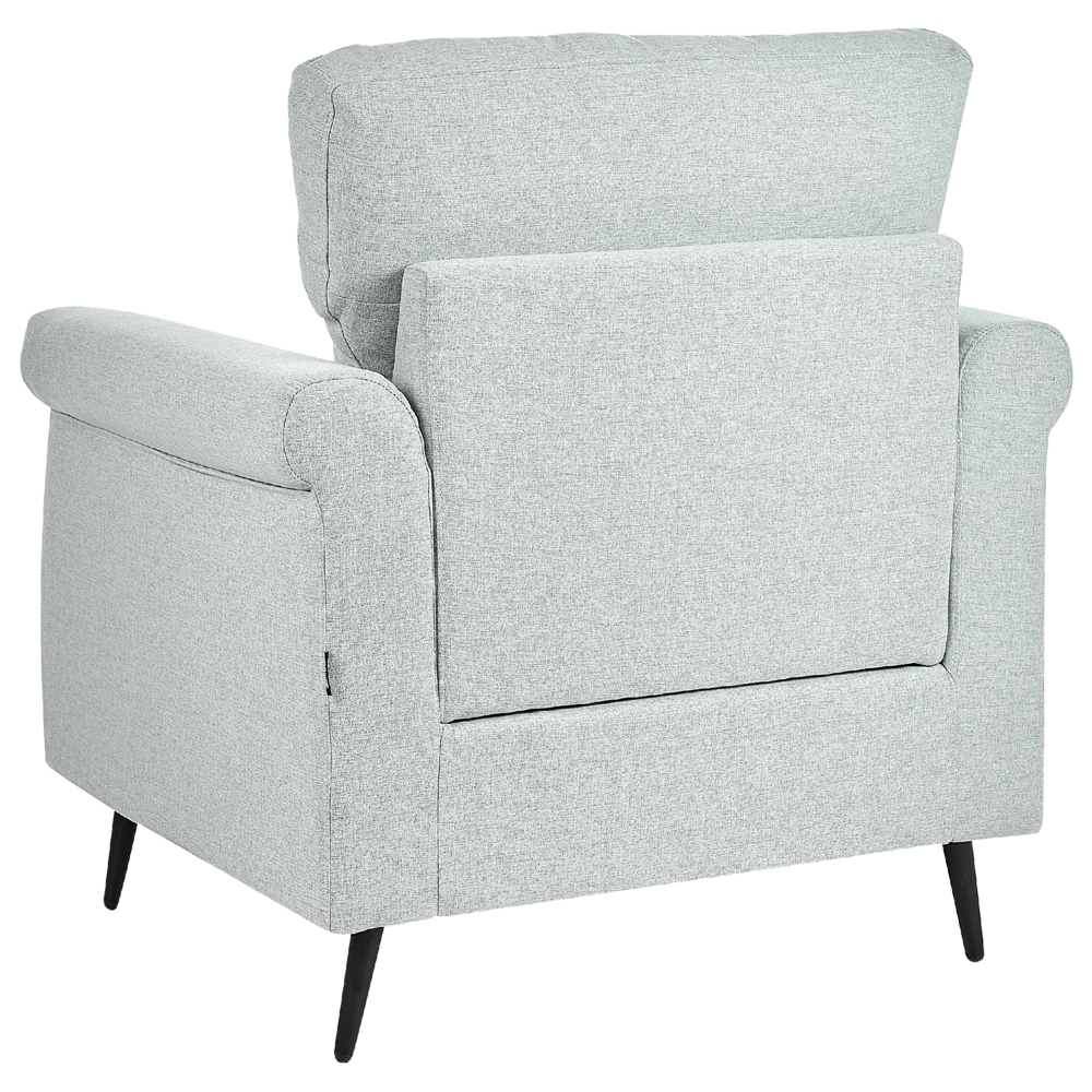 Poltrona Rivestimento in Tessuto Grigio Chiaro Gambe in Metallo nero Cuscini Seduta e Schienale Sfoderabili Stile Retrò Glam