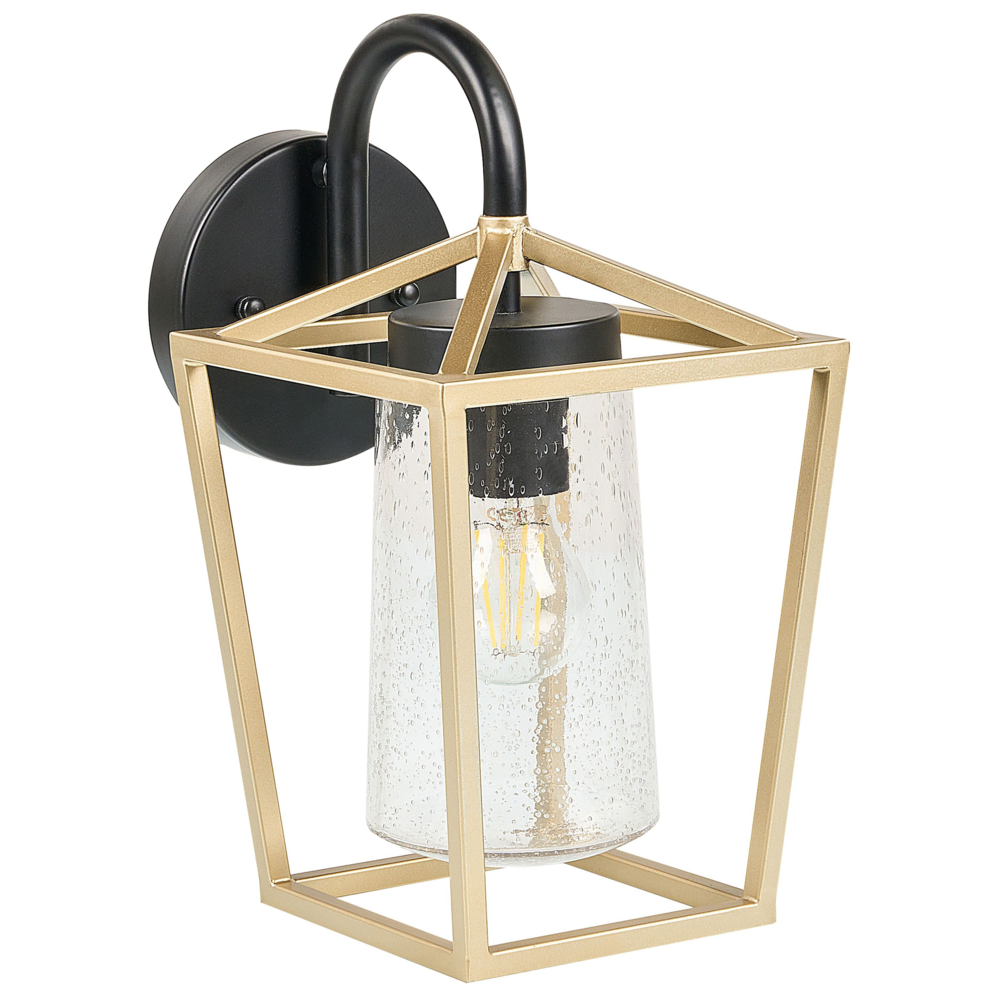 Lampada da parete per esterni in metallo nero e vetro dorato 33 cm applique da giardino