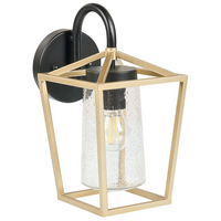 Lampada da parete per esterni in metallo nero e vetro dorato 33 cm applique da giardino