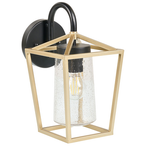 Lampada da parete per esterni in metallo nero e vetro dorato 33 cm applique da giardino