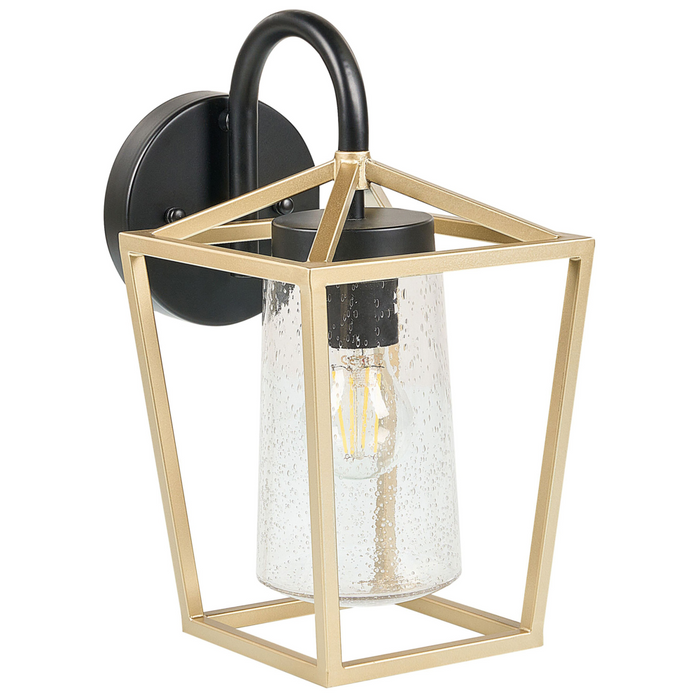 Lampada da parete per esterni in metallo nero e vetro dorato 33 cm applique da giardino