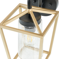 Lampada da parete per esterni in metallo nero e vetro dorato 33 cm applique da giardino