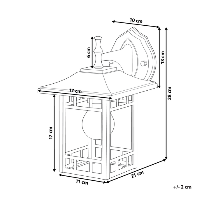 Lampada da parete per esterno metallo e vetro nero 28 cm esterno giardino stile tradizionale