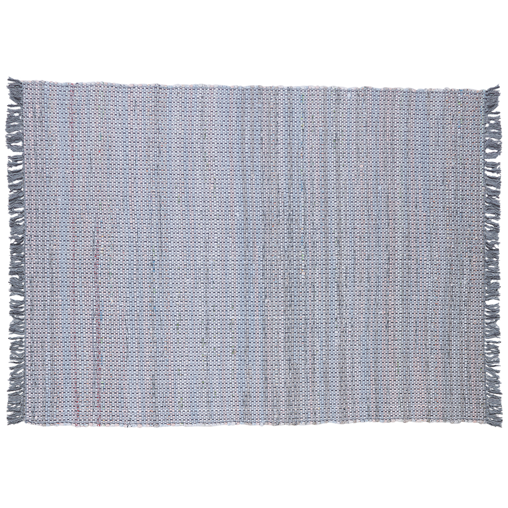 Tappeto di pezza in cotone grigio 160 x 230 cm con frangia rettangolare fatto a mano Boho eclettico