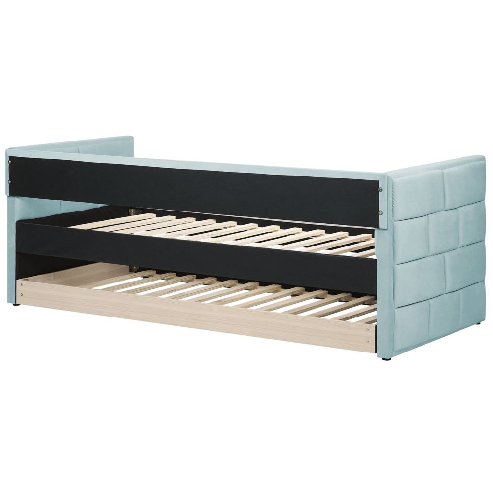 Letto singolo con secondo letto a scomparsa in velluto e telaio con doghe verde menta 90x200cm camera da letto cameretta