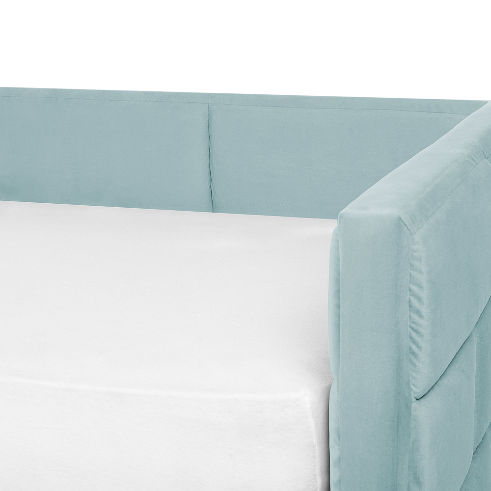 Letto singolo con secondo letto a scomparsa in velluto e telaio con doghe verde menta 90x200cm camera da letto cameretta