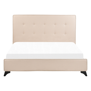 Letto Matrimoniale in Tessuto Beige Testiera Trapuntata 140 x 200 cm