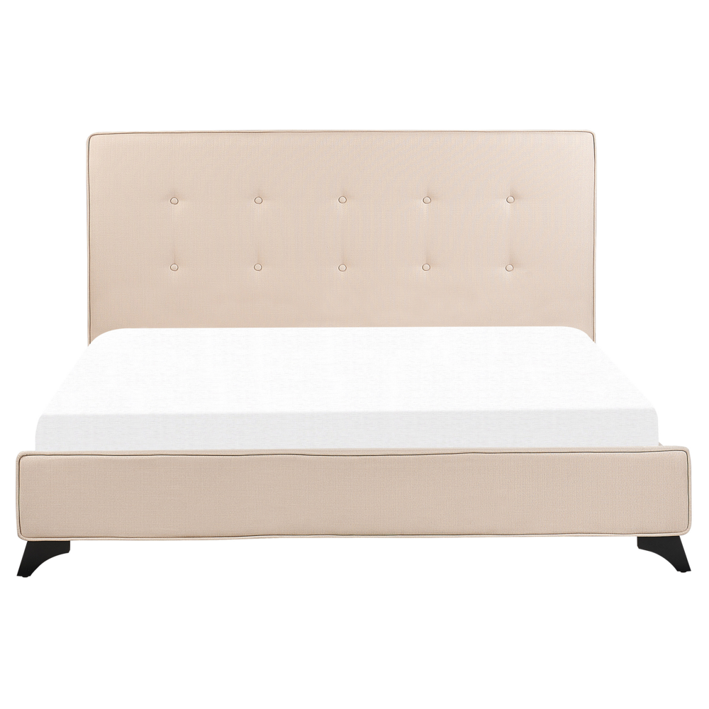 Letto Matrimoniale in Tessuto Beige Testiera Trapuntata 160 x 200 cm