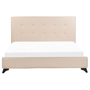 Letto Matrimoniale in Tessuto Beige Testiera Trapuntata 160 x 200 cm
