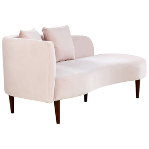 Chaise Lounge Rosa Velluto Rivestito a sinistra Gambe in legno scuro Cuscini extra Soggiorno Design Moderno