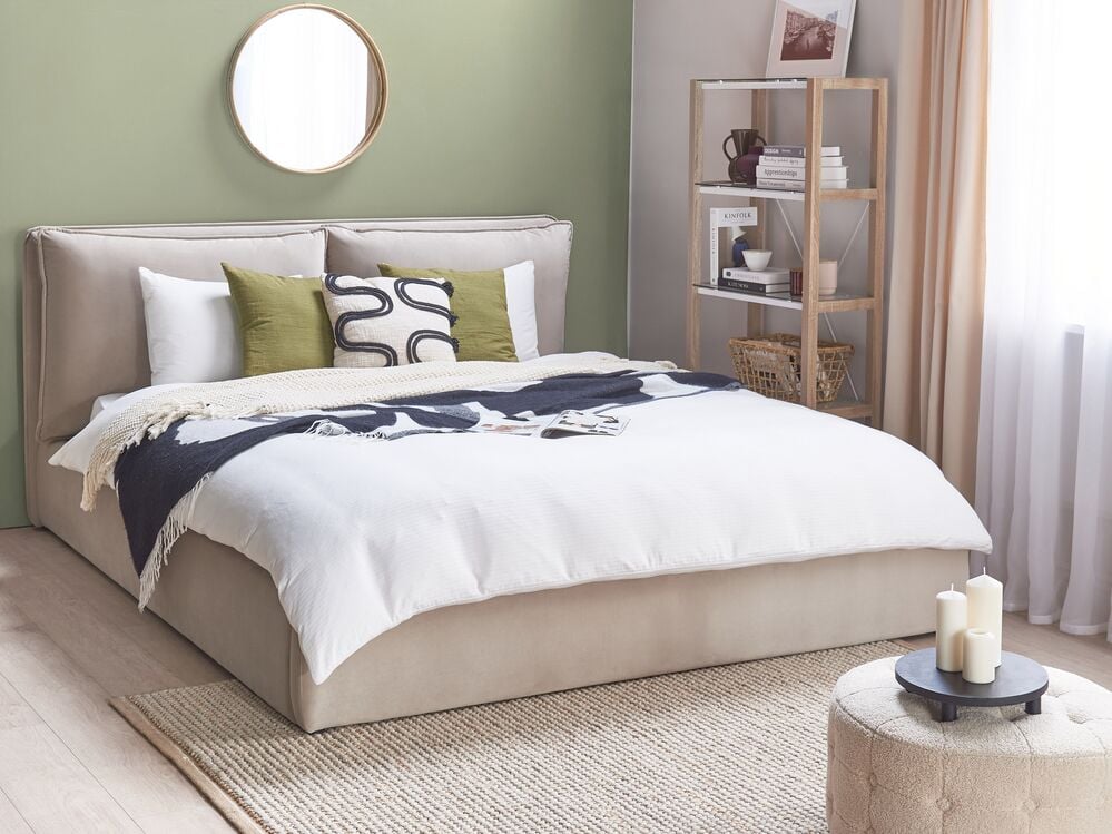 Letto matrimoniale colore beige con vano contenitore 180 x 200 cm camera da letto moderna