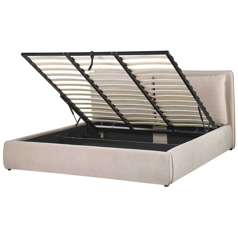 Letto matrimoniale colore beige con vano contenitore 180 x 200 cm camera da letto moderna