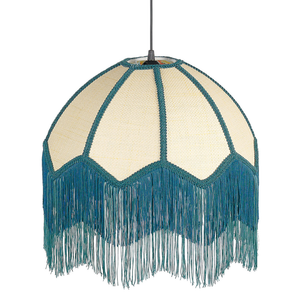 Lampada a sospensione Tessuto di carta blu 182 cm con frange e illuminazione a sospensione Retro Vintage