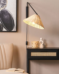 Lampada da parete in rattan naturale con paralume a cono da 33 cm Comodino Luce Camera da letto Soggiorno Boho Rustico
