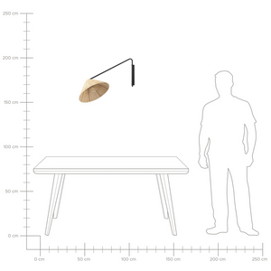 Lampada da parete in rattan naturale con paralume a cono da 33 cm Comodino Luce Camera da letto Soggiorno Boho Rustico