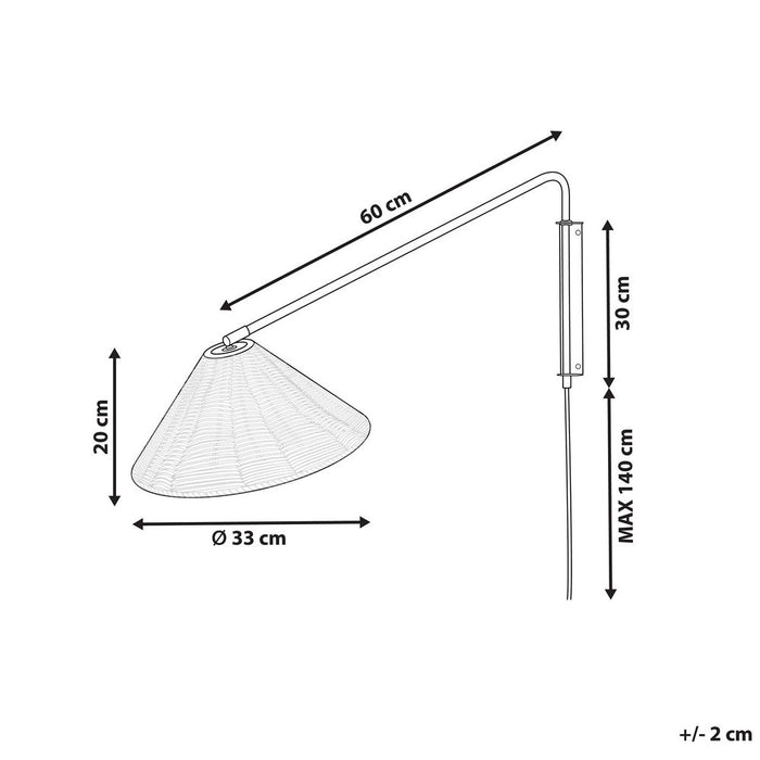 Lampada da parete in rattan naturale con paralume a cono da 33 cm Comodino Luce Camera da letto Soggiorno Boho Rustico