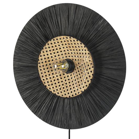 Lampada da parete con paralume in carta nera Japandi in stile naturale